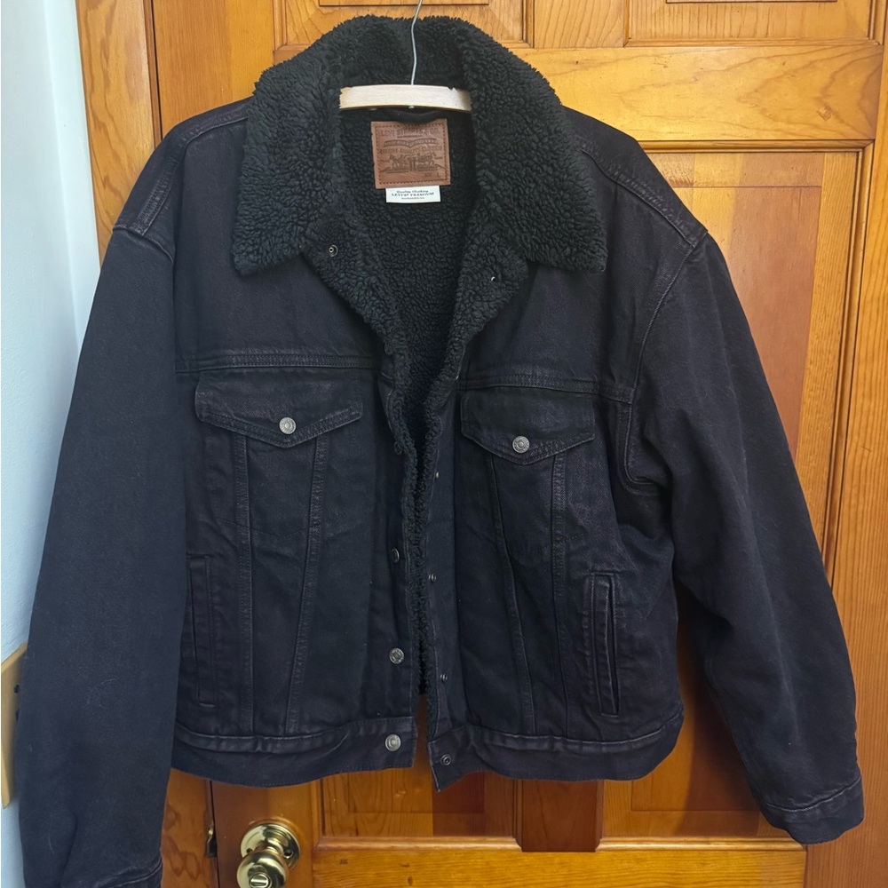 Levi's Dark Purple Denim Sherpa Lined Trucker Jacket Size L